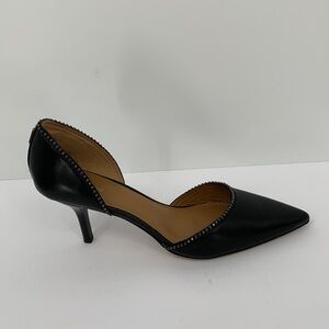 Coach Blossom d'orsay pumps black leather beaded trim kitten heel semi matte 10